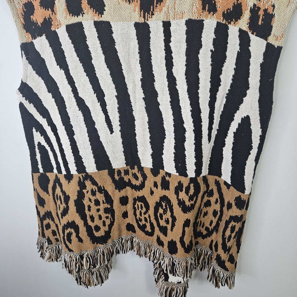 VTG Bronco Billy's Tapestry Fringe Vest Animal Print Pattern Play Safari Western - Picture 9 of 9